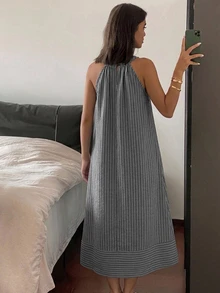 DAZY Striped Print Keyhole Back Lounge Dress - Grey - View 2