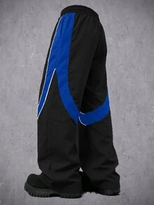 Manfinity Denimwave Men Contrast Panel Drawstring Waist Pants - Royal Blue - View 2