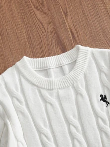 SWAVVY Men's Casual Loose Knit Long Sleeve Sweater, Fashionable Daily Wear, Cable Knit - White - View 3