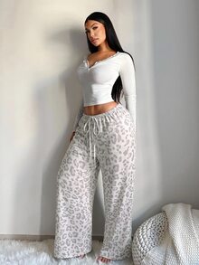 SHEIN SXY 女款舒適休閒極簡低腰抽繩寬腿褲 - 彩色 - 查看 7