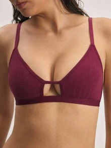 Ocili 純棉條紋舒適極簡軟綿女款後扣式內衣 - 酒紅色 - 查看 5