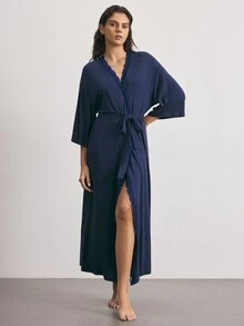 Ocili Bata con hombros caídos, ribete de encaje y cinturón - azul real - Ver 4
