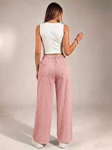 SHEIN PETITE CURVE Plus Size Pants Fall - Dusty Pink - View 6