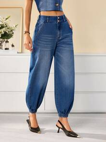 Selenza Women's Casual Versatile Tapered Leg Denim Jeans With Pockets - Blue - View 4