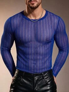 ZURIURI Men's Solid Color Casual Versatile Daily Wear Long Sleeve T-Shirt - Blue - View 5