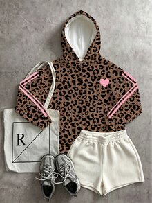 Sudadera con estampado de leopardo y patrón de corazón para niña preadolescente - Multicolor - Ver 5