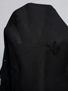 SHEIN LUNE 大碼鏤空刺繡缺口領波浪邊飾襯衫 - 黑色 - 查看 6