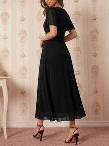 Amorya Surplice Neck Flounce Sleeve Dress - Black - View 2