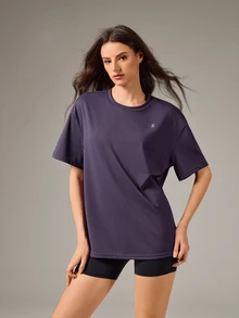 OutZeal Women Sports Tee Solid Color Casual Gym Workout Soft Stretchy Relax Fit Short Sleeve T-Shirt Summer Spring - Purple - View 4