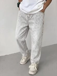兒童青少年男孩斜口袋直筒牛仔褲 - 卡其色 - 查看 1