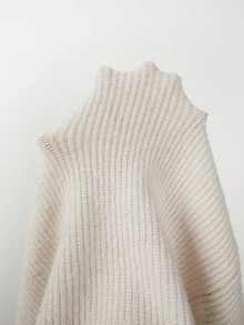 SHEIN Turtleneck Button Detail Split Thigh Sweater Dress - Apricot - View 5