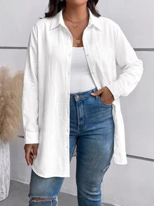 SHEIN BASICS 加大襯衫 - 白色 - 查看 7