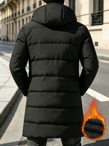 Manfinity Homme Men Solid Thermal Hooded Longline Padded Coat - Black - View 4