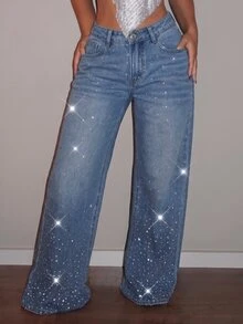 SHEIN Tall High Waist Wide Leg Jeans - Medium Wash - View 3