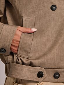 SHEIN BAE Solid Double Breasted Placket Crop Trench Coat - Rust Brown - View 4