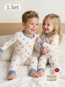 Young Boy 4pcs Cartoon Graphic PJ Set - White - View 3
