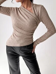Firerie Women's Fashion Asymmetric T-Shirt, Autumn - Mocha Brown - View 7