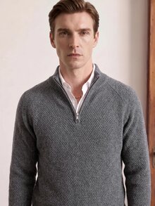 Manfinity CityGents Suéter de manga raglán de color sólido para hombre - Gris Oscuro - Ver 3