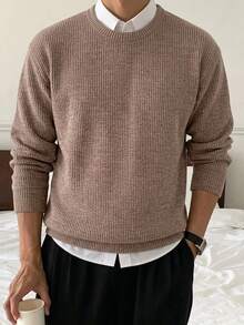 DAZY Men Solid Ribbed Knit Sweatshirt - Rust Brown - View 6