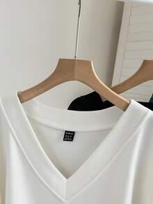 SHEIN EZwear 2件裝大尺碼連帽衛衣 秋季 正式運動校園度假大學風 白色與黑白休閒款 柔軟修身 - 彩色 - 查看 5