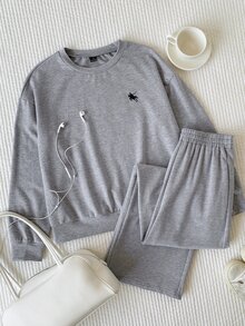 Comfortcana Contrast Collar 2 In 1 Top & Pants With Tie - Light Grey - View 8
