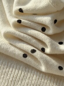 Comfortcana Plus Size Autumn Casual Polka Dot Print Cardigan - Black and White - View 4