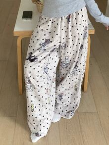 TOM AND JERRY X DAZY Polka Dot And Cartoon Graphic Fuzzy Sleep Pants - Khaki - View 12