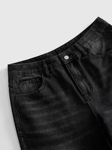 ROMWE MEN Men Angel Print Washed Wide Leg Jeans - Black - View 3