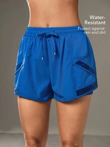 OutZeal Contrast Mesh Drawstring Waist Sports Shorts - Royal Blue - View 5