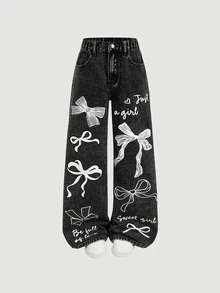 SHEIN Girlism 女童（大）牛仔褲 - 黑色 - 查看 1