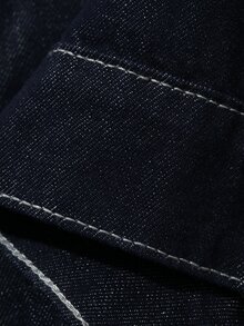 FRIFUL Áo khoác denim vai trễ xếp ly lưng cho mùa thu - Màu xanh lam - Xem 8