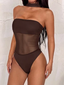 SHEIN PETITE Women Bodysuits - Coklat - View 4