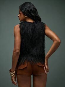 Hauture Solid Sleeveless Fuzzy Top - Black - View 2