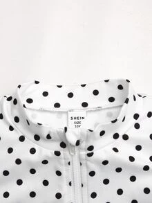 SHEIN 青少年女孩 1件波點對比側縫假領夾克 & 1件喇叭褲 - 白色 - 查看 6
