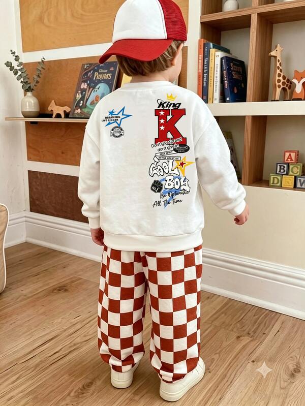 Young Boy Letter Graphic Long Sleeve Sweatshirt And Pants Casual Daily Outfit