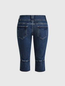 ROMWE Button Detail Skinny Jeans - Dusty Blue - View 2