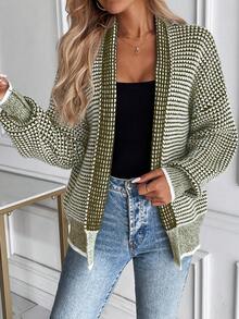 EMERY ROSE Allover Pattern Drop Shoulder Duster Cardigan - Green - View 6