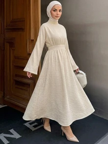 DAZY Women's Casual Commute Solid Color Long Dress - Apricot - View 7