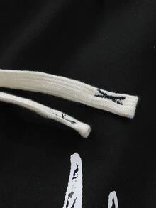 ROMWE MEN Street Life 男士圖形印花抽繩腰運動長褲 - 黑色 - 查看 7