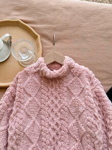 SHEIN 女童純色紋理針織泰迪衛衣與內搭褲套裝 - 粉色 - 查看 6