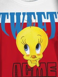 LOONEY TUNES X SHEIN 大尺碼卡通與字母圖案印花T恤 - 白色 - 查看 4