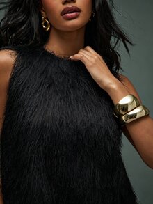 Hauture Solid Sleeveless Fuzzy Top - Black - View 4