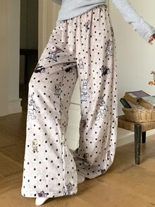 TOM AND JERRY X DAZY Polka Dot And Cartoon Graphic Fuzzy Sleep Pants - Khaki - View 7
