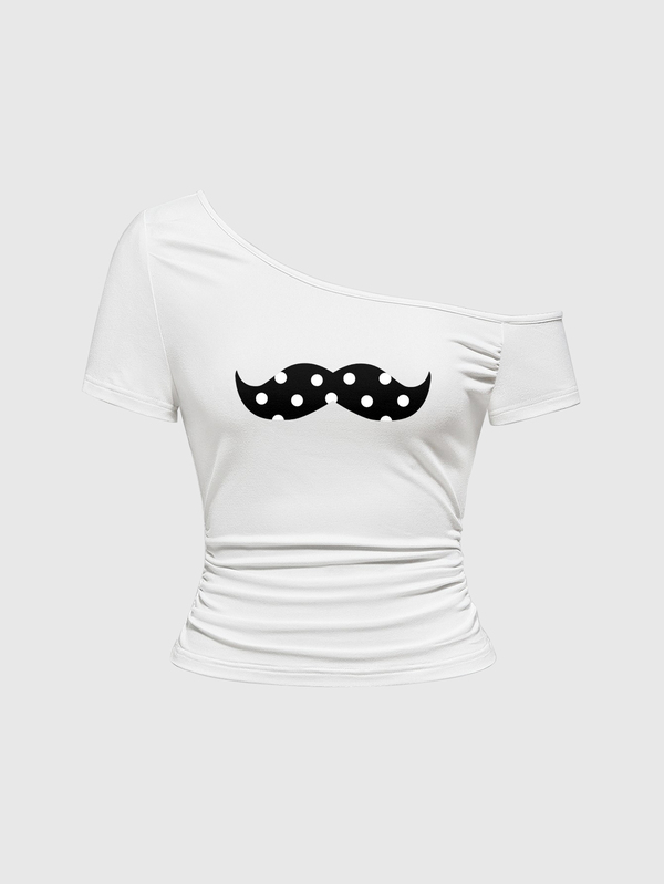 ROMWE Y2K Cartoon Graphic Asymmetrical Neck Tee