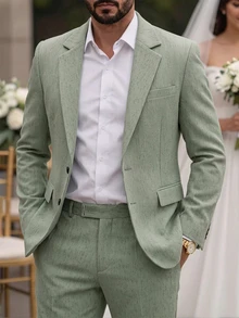 Manfinity Mode Men 1pc Solid Blazer & 1pc Suit Pants - Green - View 1
