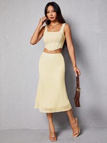 SHEIN PETITE Women Skirts - Light Yellow - View 6