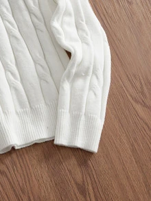 SWAVVY Men's Casual Loose Knit Long Sleeve Sweater, Fashionable Daily Wear, Cable Knit - White - View 5