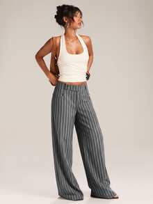 SHEIN BAE Fall& Winter Striped Print Wide Leg Pants Elegant - Multicolor - View 6