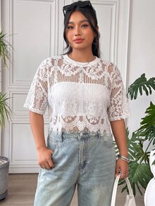 SHEIN EZwear 大碼女士上衣 - 白色 - 查看 5