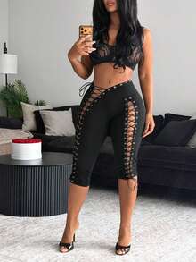 Mistrie Lace Up Front Leggings - Black - View 4